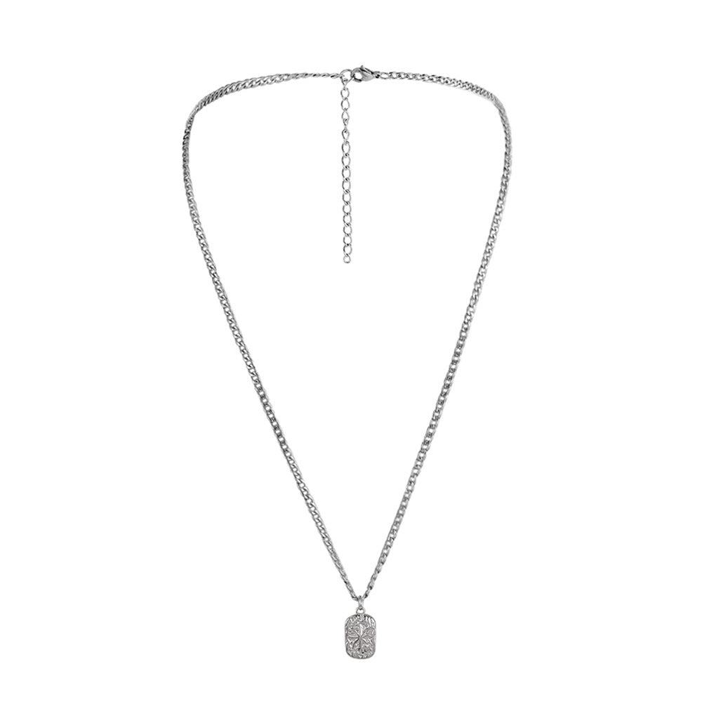 Men's Square Plate Trendy Clavicle Chain Personality Hip Hop Style Necklace