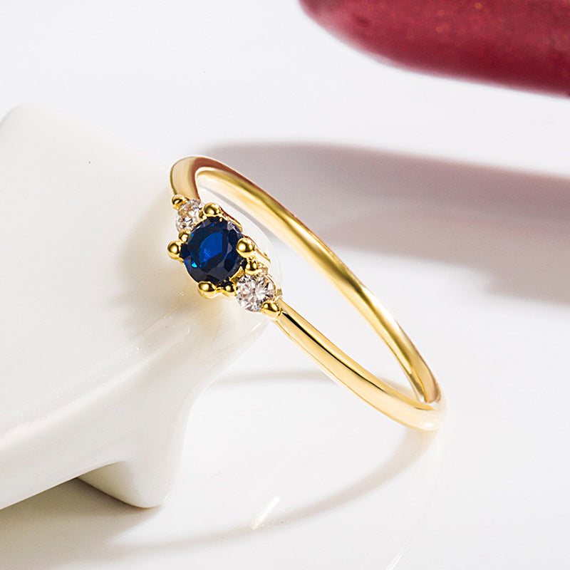 Small Blue Diamond Gold Light Simple Rings