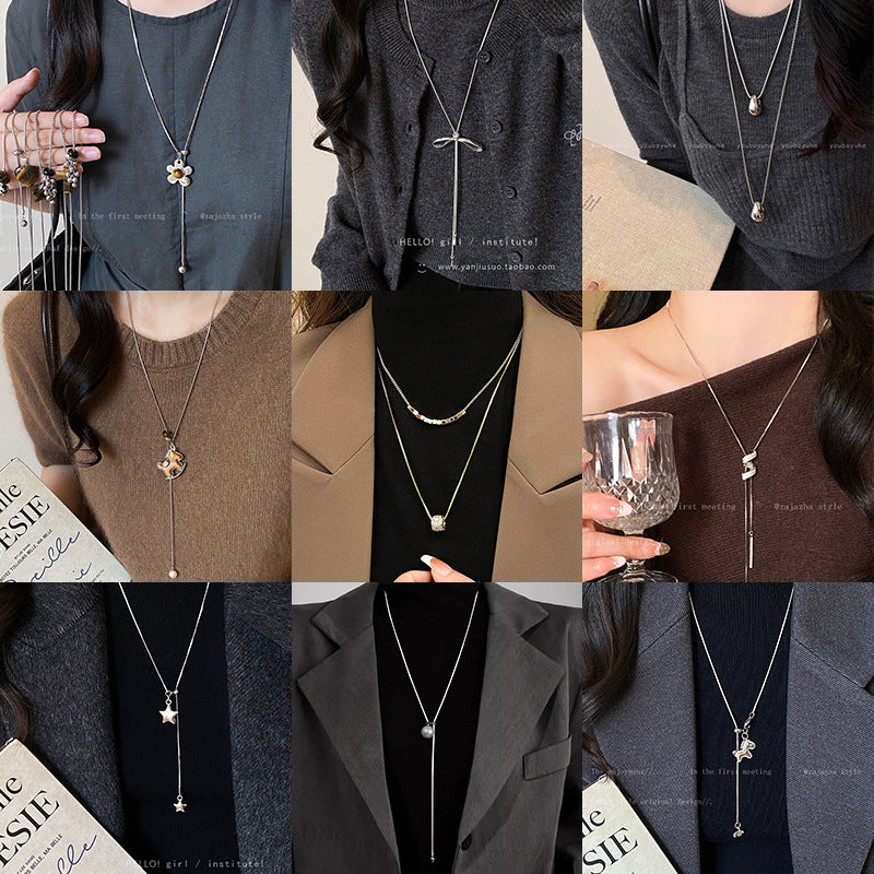 Women's Flower For Light Luxury Minority Design Vintage Sweater Chain Everyday Necklace
