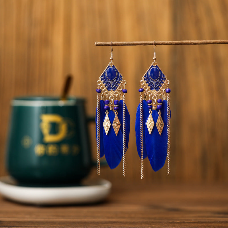 Plaid Diamond-shaped Dripping Feather Your Daisy Earrings