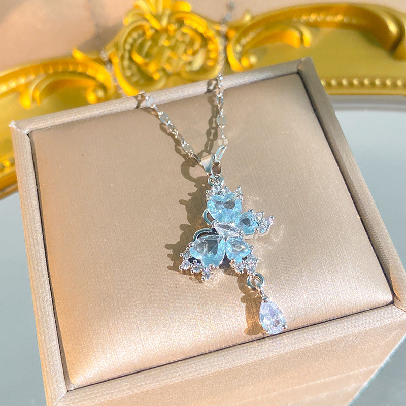 Women's Diamond Imitation Chalcedony Series Titanium Steel Exquisite High-grade Tassel Gourd Necklace