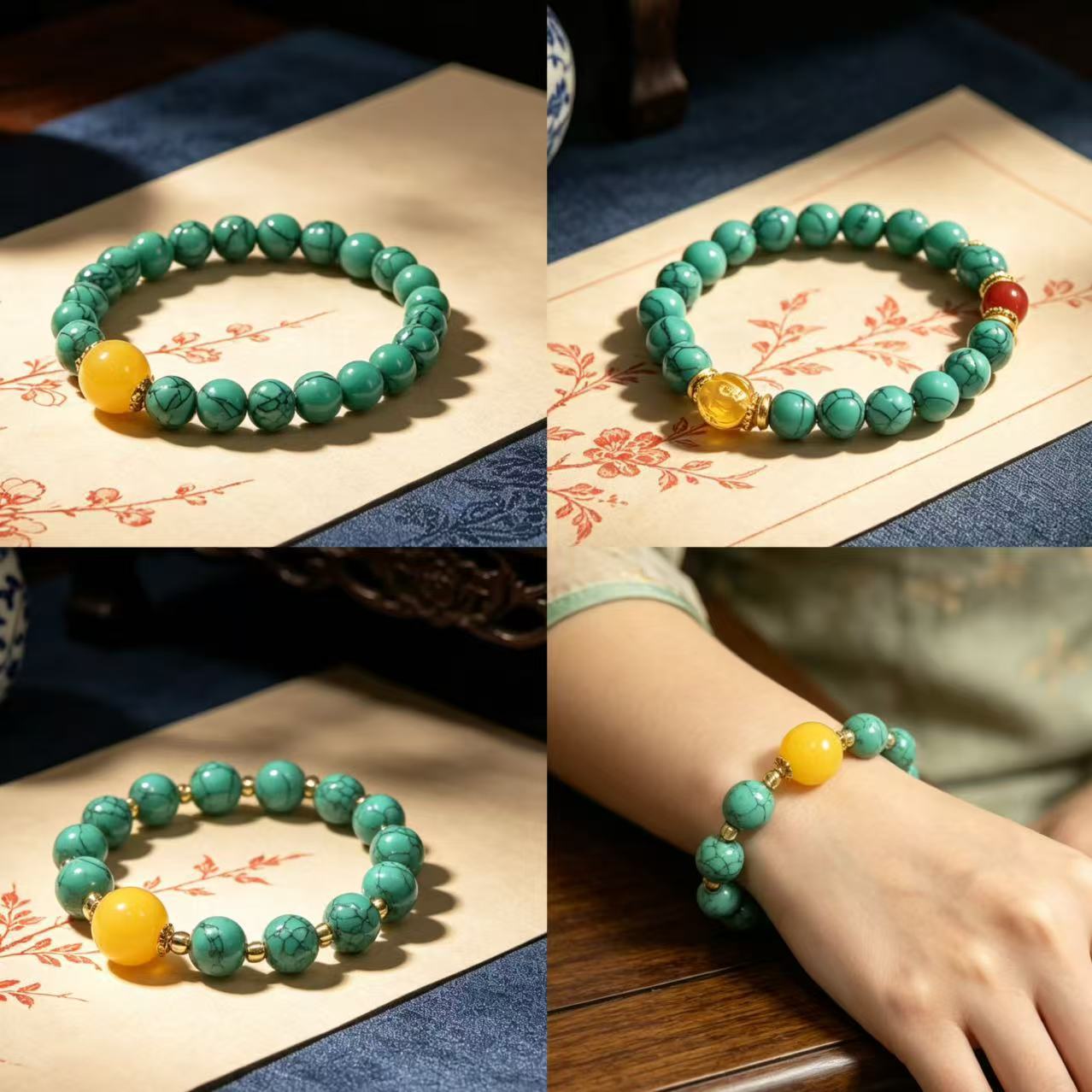 Ethnic Style Six Words Mantra Optimized Turquoise Bracelet