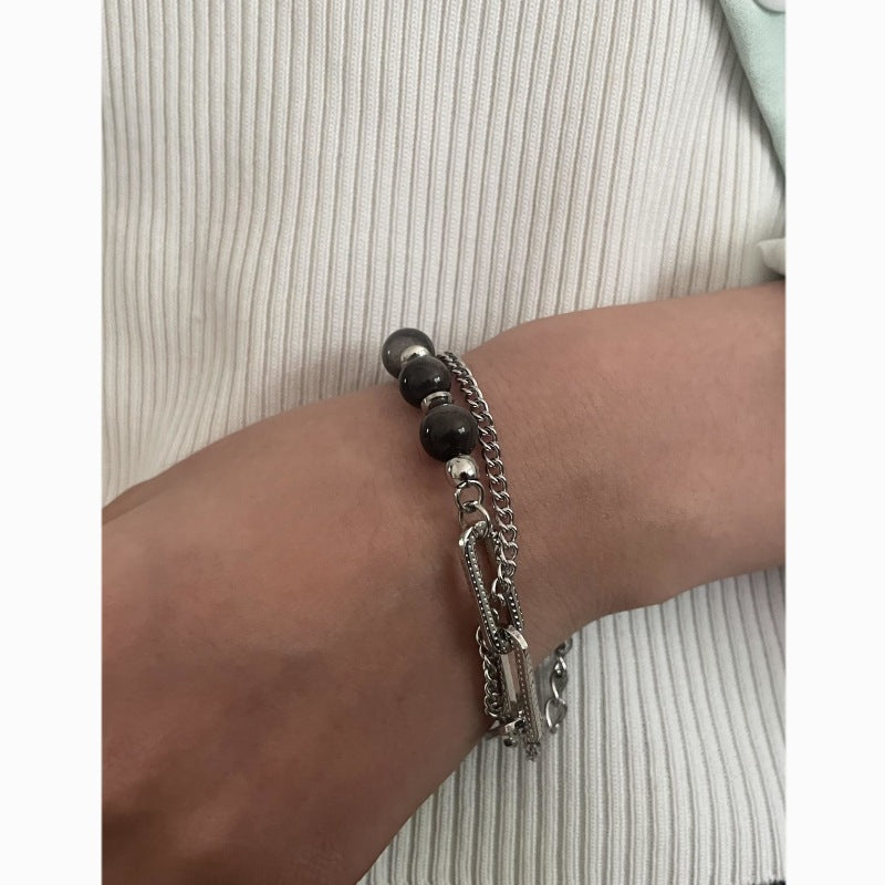 Men's Chinese Style Sier Titanium Steel High-grade Bracelet