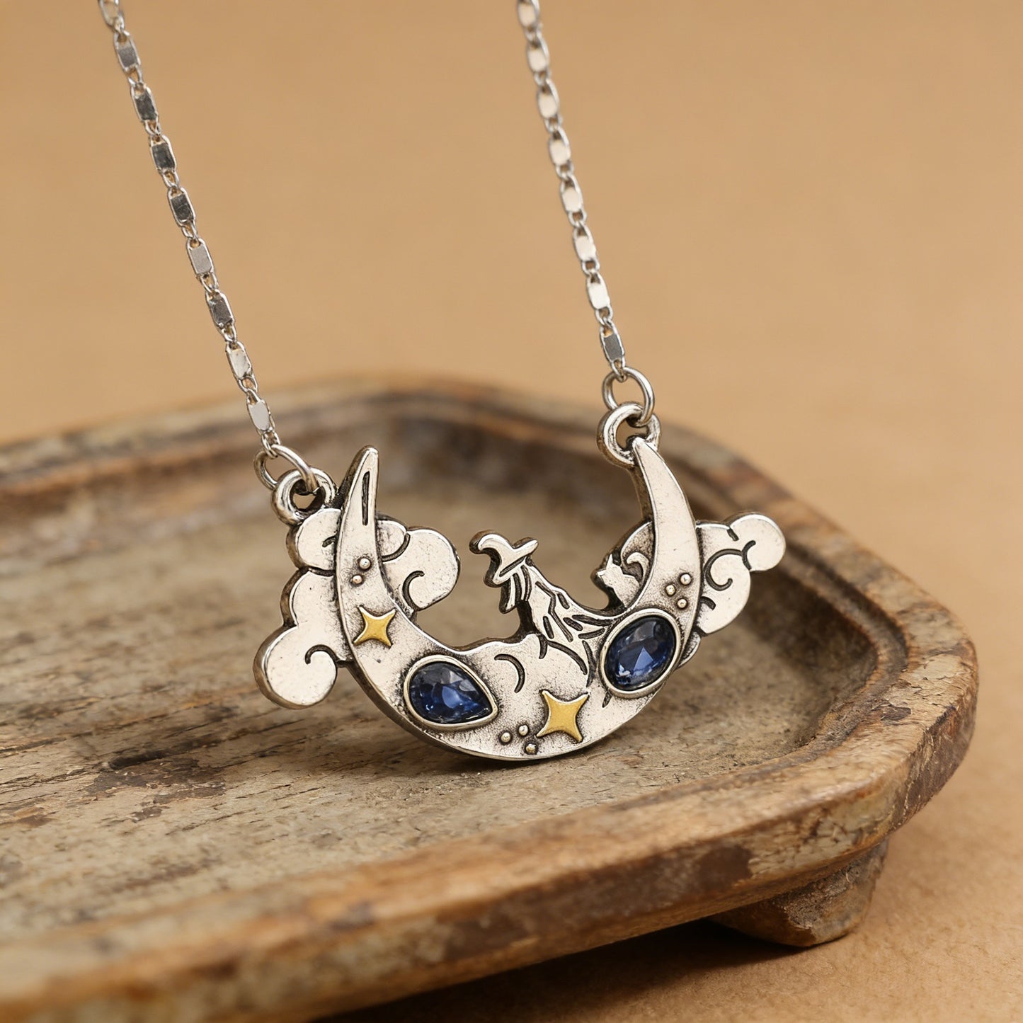 Vintage Cat Blue Treasure Chinese Style Necklaces