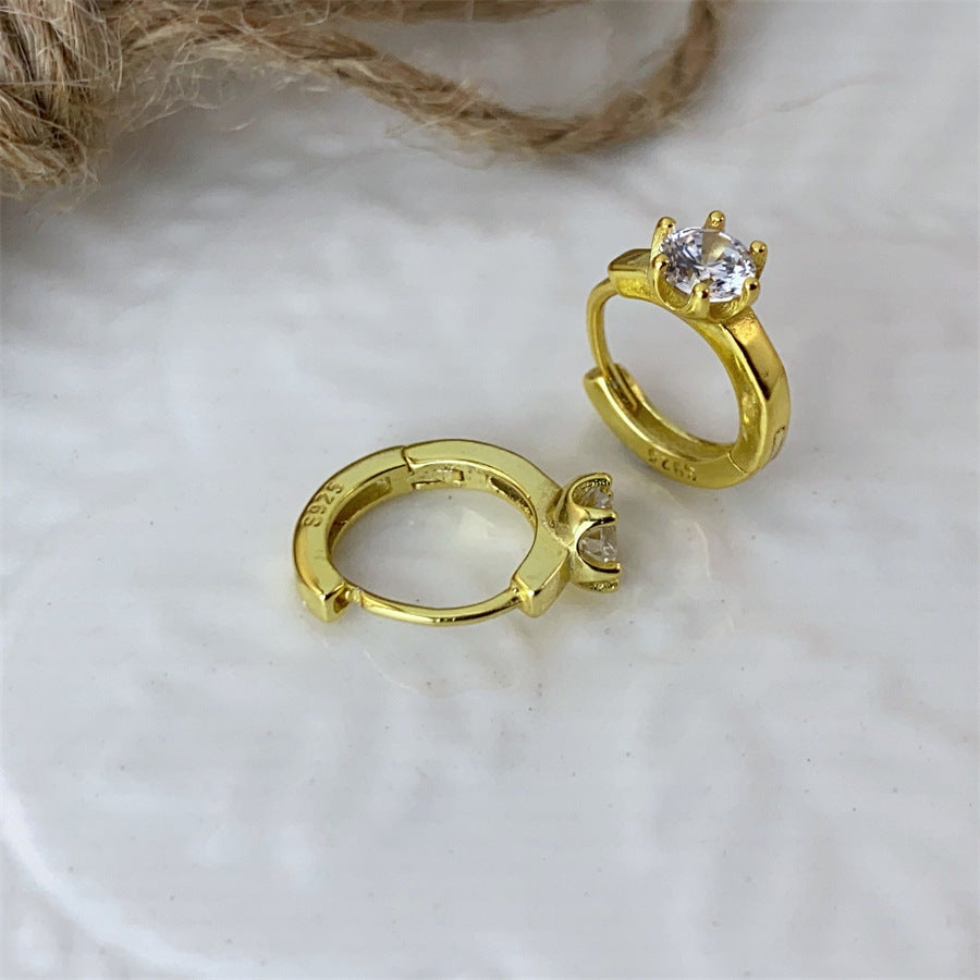 Sier Geometric Square Zircon Female Earclip Earrings