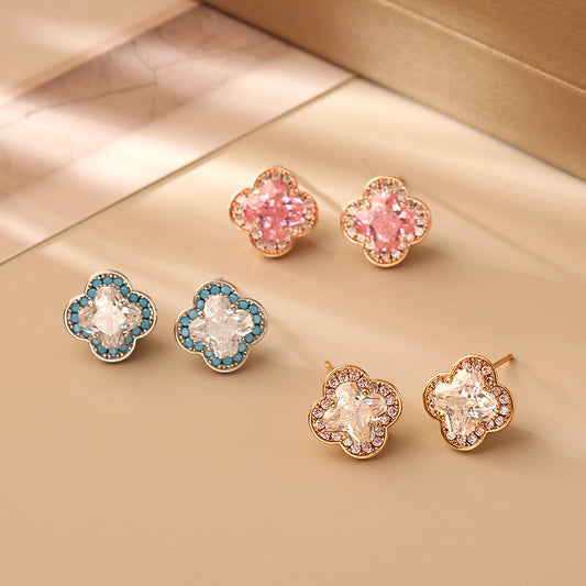 Clover Zircon Retro Style Fashion Exquisite Petite Female Stud Earrings