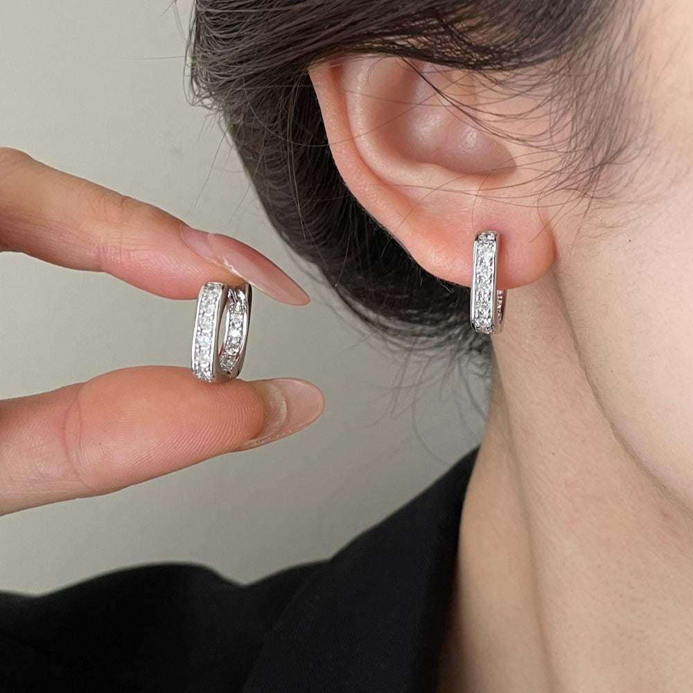 Women's Quadrilateral Inner Studded With Zircon Simple Graceful Fashionable Ear Clip Earrings