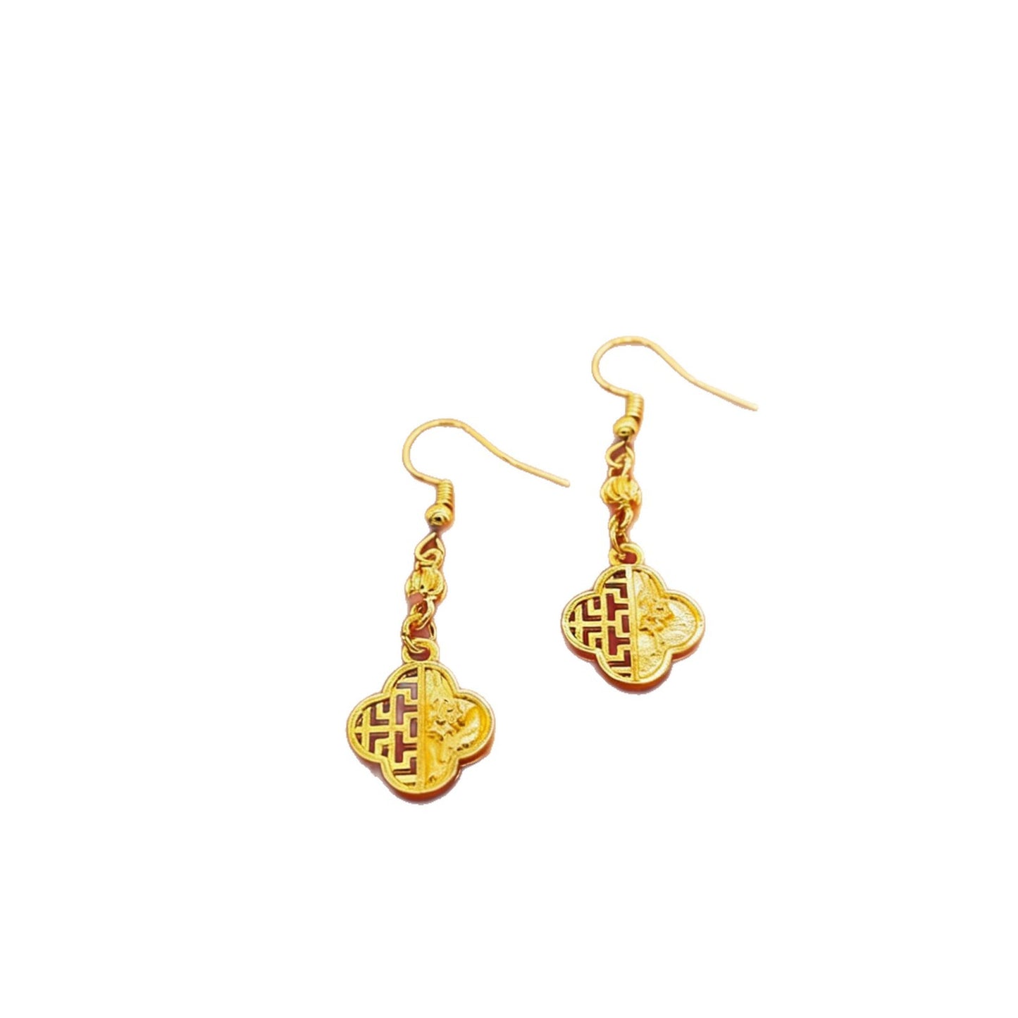 Hollow Four-leaf Window Flower Ear Hook Chinese Style National Trendy Stud Earrings