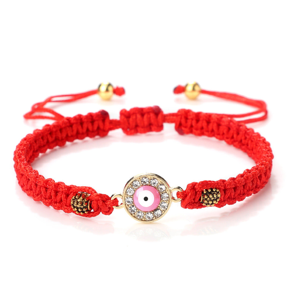 Women's & Men's Red Rope Safety Lock Devil's Eye Diamond Woven Hand Bracelet