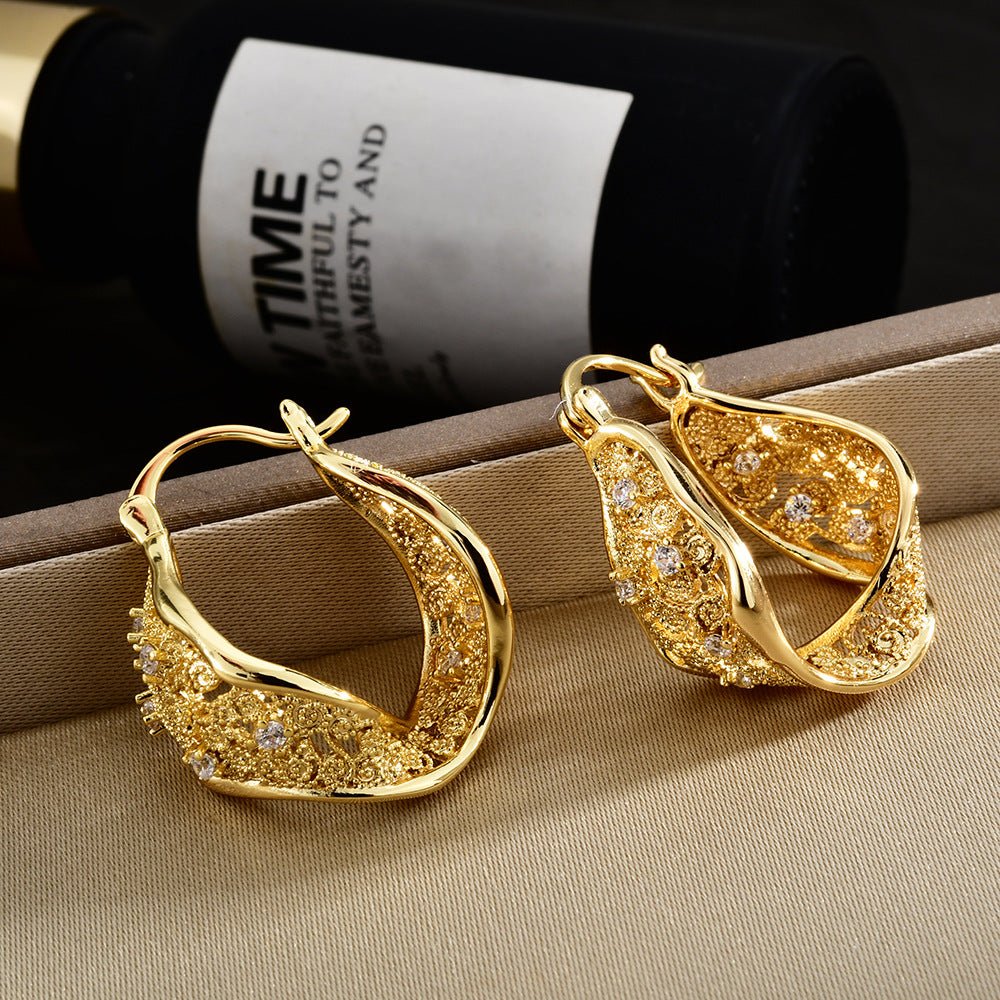 Inlaid Hemp Pattern Zirconium Clip Advanced Exquisite Temperament Entry Lux Ear Buckle