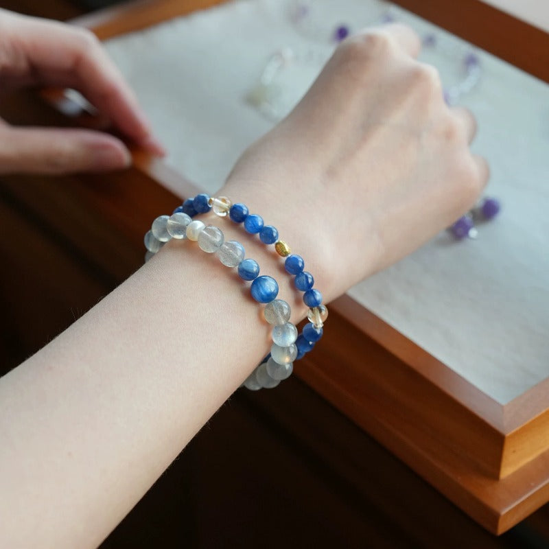 Women's Natural Gray Moonstone Blue Crystal High-grade Emotional Stable Bracelet
