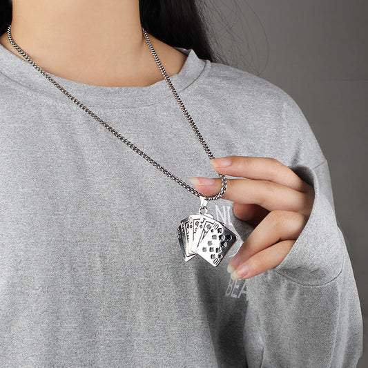 Men's Trendy Flush Poker Titanium Just Hip Hop Necklaces