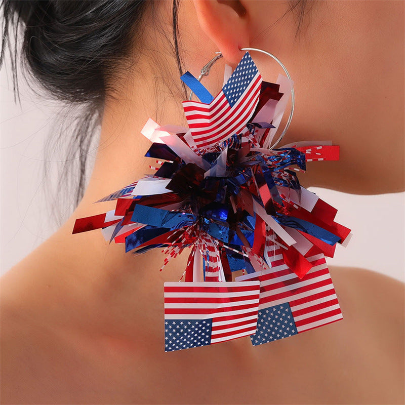 Red White Blue Bright Silk Exaggerated Personalized Holiday Atmosphere Earrings