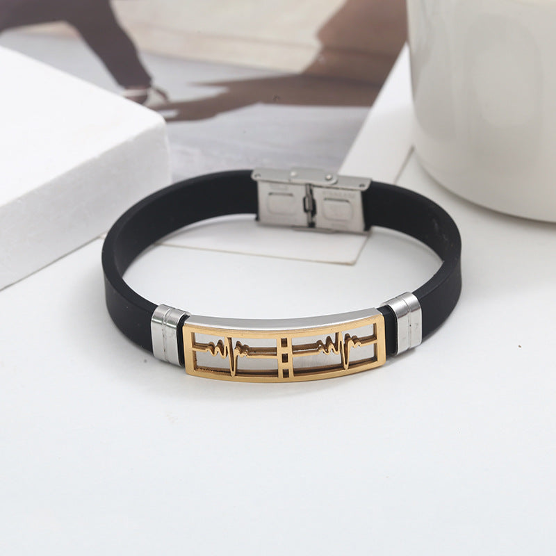 Men's Silicone Retro Personalized Stainless Steel Bracelets