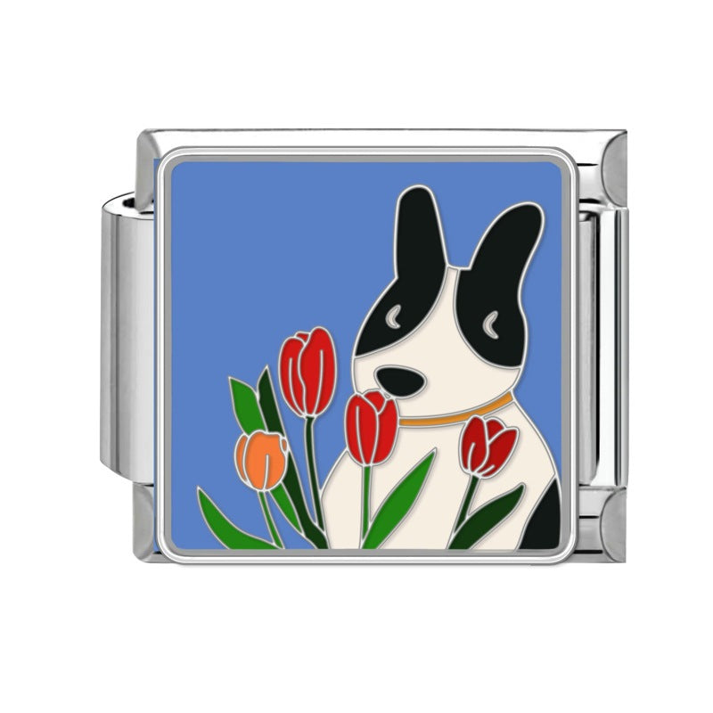 Cute Pet Dog Italian Module Stainless Steel Bracelet
