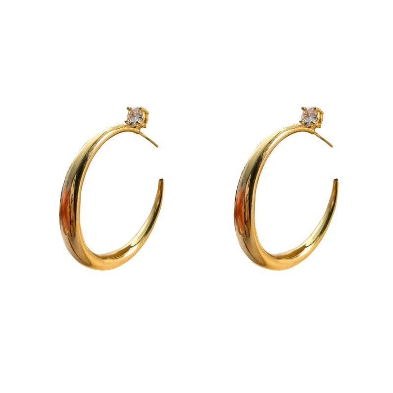 High-grade Zircon Light Luxury Style Large Circle Exaggerated Earrings