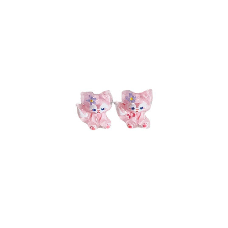 Women's Sweet Sier Cinnamon Dog Cat Melody Earrings