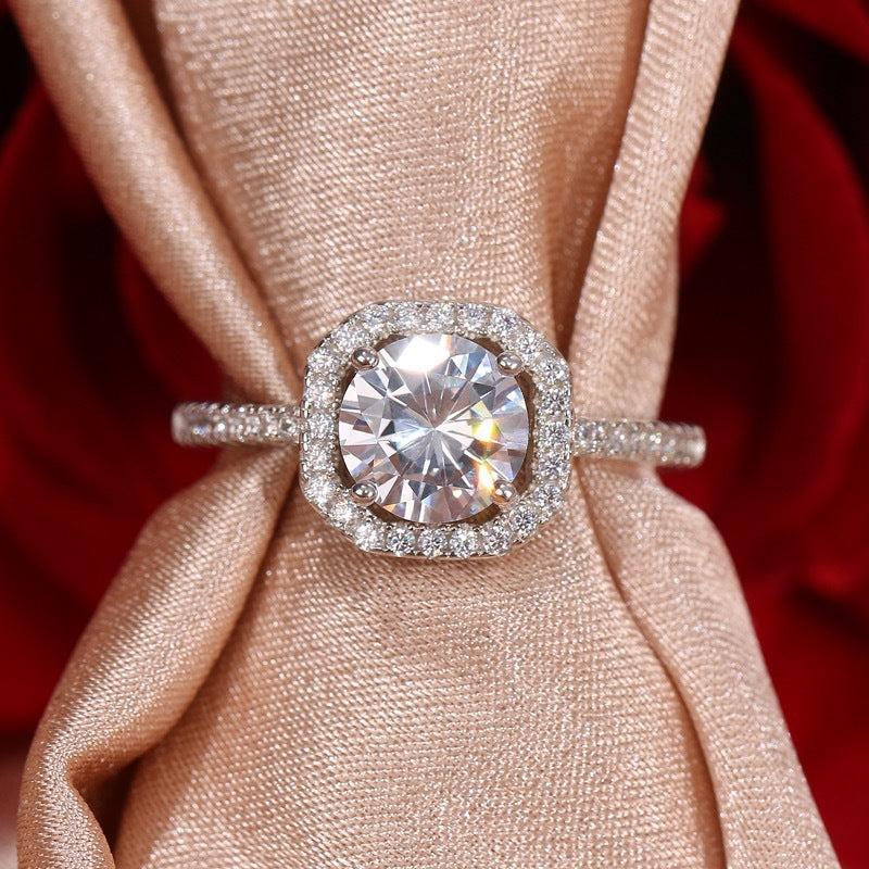 Women's & Men's Couple Open Diamond Wedding Simulation Sier Rings