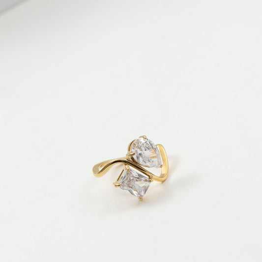 Rectangular Zircon Tear Drop Stitching Titanium Steel Gold Rings