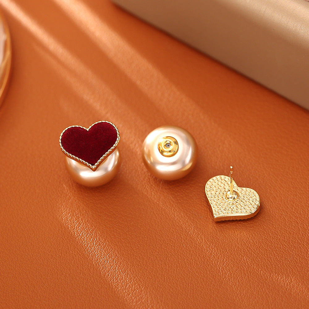 One Style For Red Love Flocking Festive Romantic Simple Elegant Stud Earrings