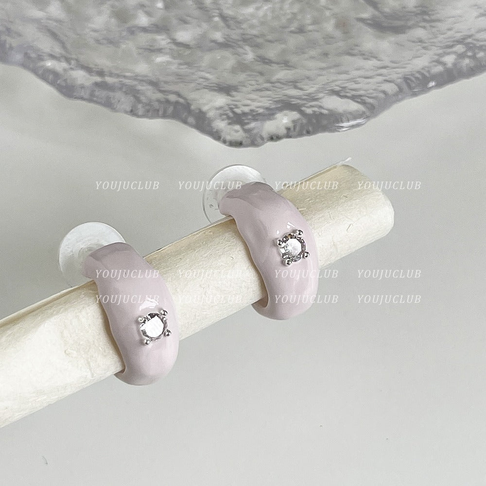 Needle Pink Enamel Diamond Female Niche Rings