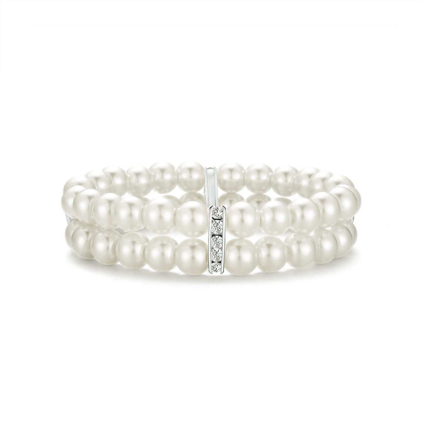 White Pearl Party Gift Rhinestone Inlaid Spacer Elastic Bracelets