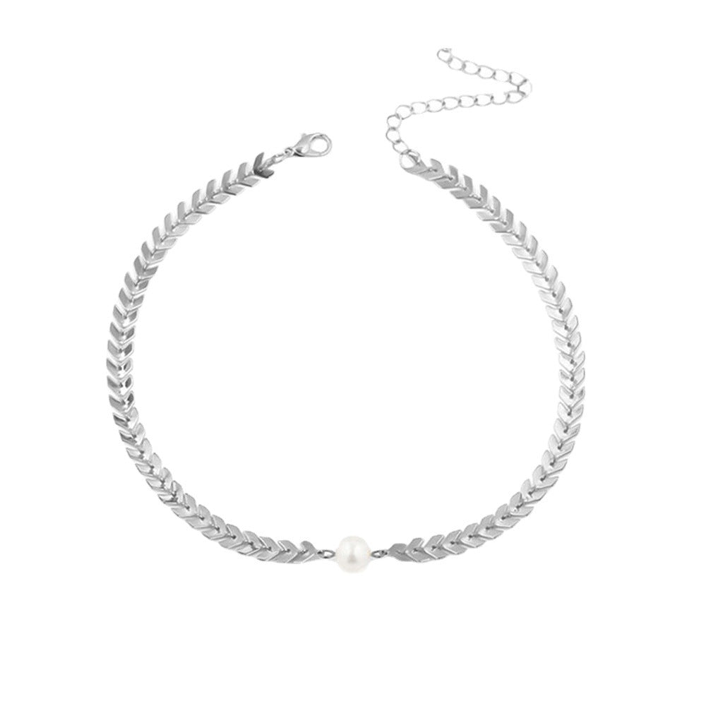 Personality Simple Trendy Fishbone Pearl Clavicle Pendants