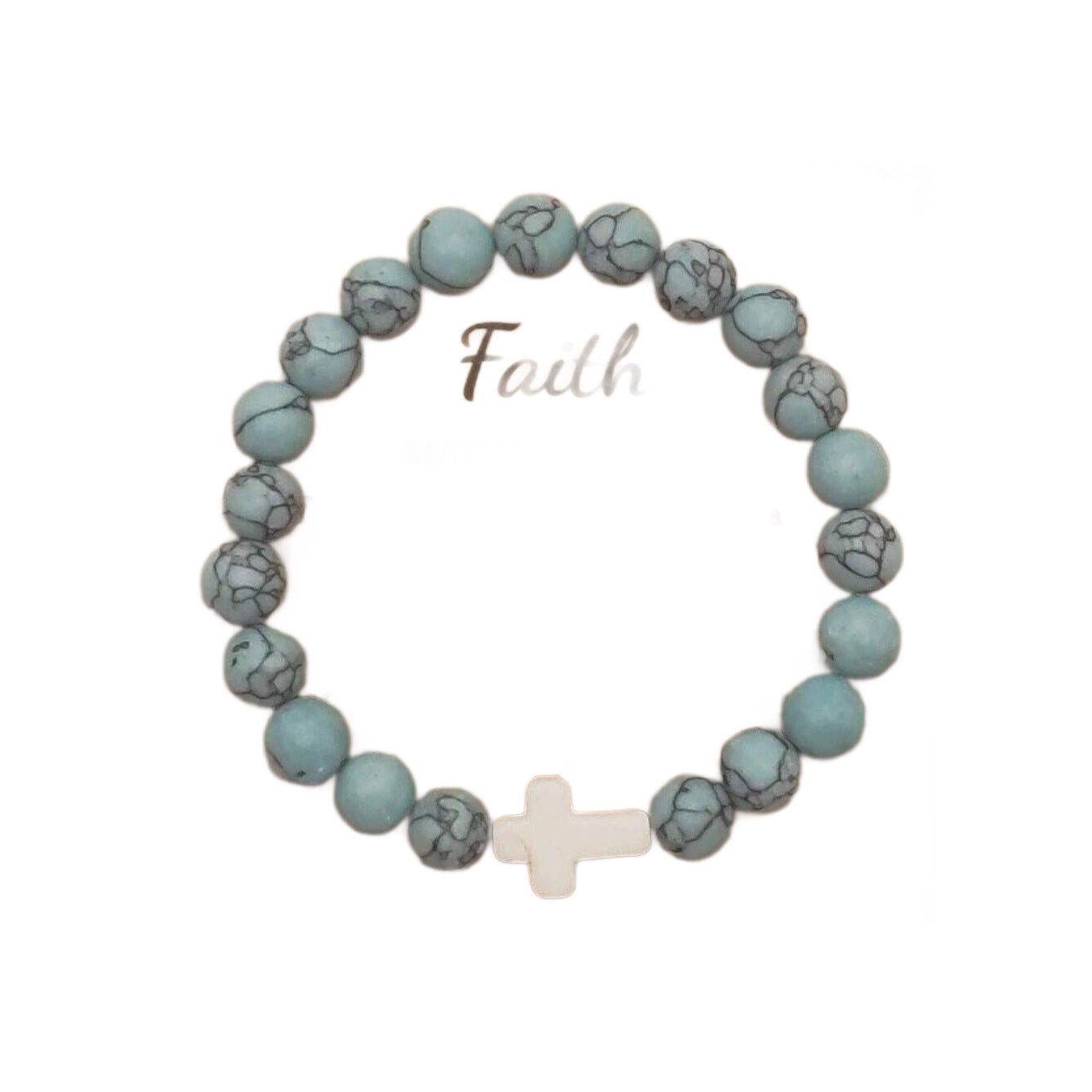 Natural Stone Cross Turquoise Beaded Elastic Couple Bracelet