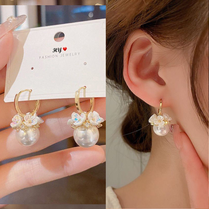 Women's Shell Flower Basket Pearl Fashion Little Clip Korean Style Niche Ear Buckle