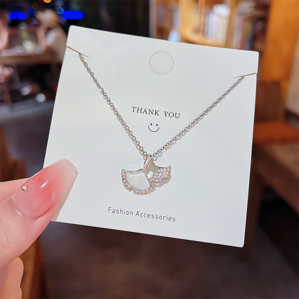 Stainless Steel Copper Opal Ginkgo Leaf Clavicle Day Gift For Necklace