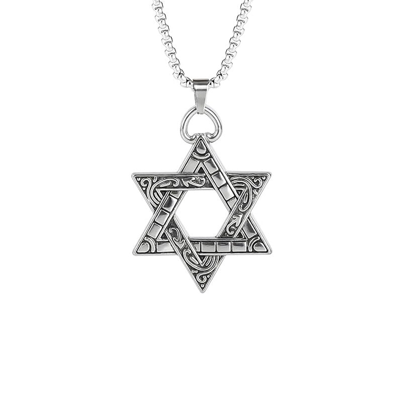 Men's Six-pointed Star Stainless Steel Titanium Fashion Hip Necklaces