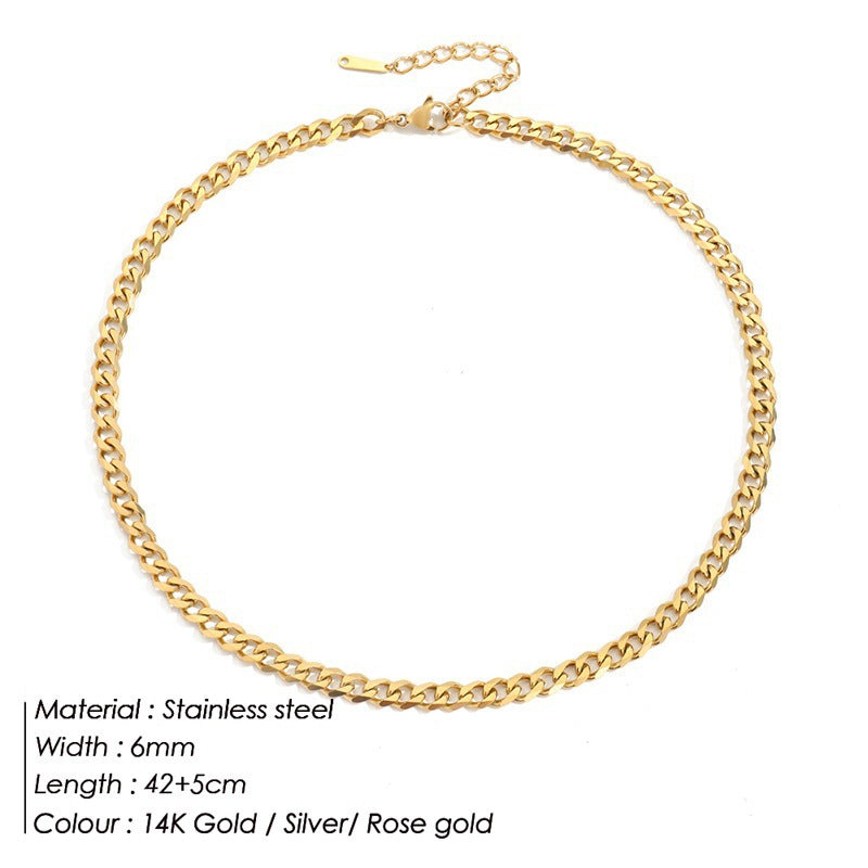 Women's & Men's Cuban Link Chain Stainless Steel Street Sweater Gold Necklaces