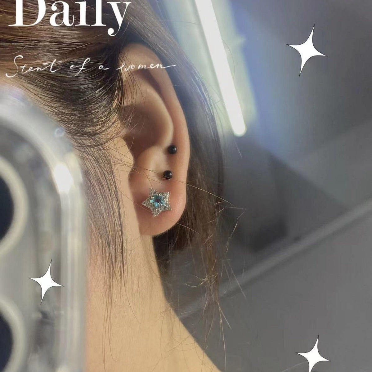 Titanium Steel Ear Bone Diamond Crystal Exquisite Affordable Luxury Stud Earrings