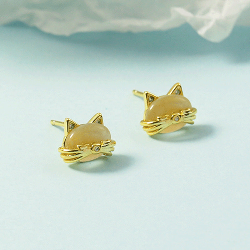 Opal Kitty Small Cute Korean Style Stud Earrings