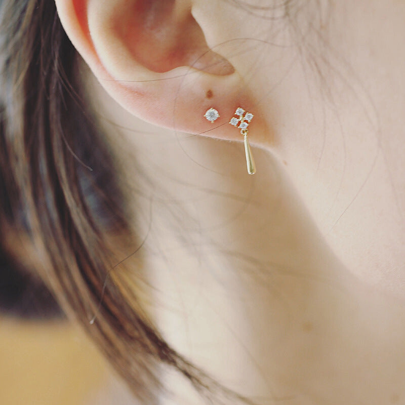 Sterling Sier Gold-plated Diamond Delicate Simple Temperamental Eardrops Stud Earrings