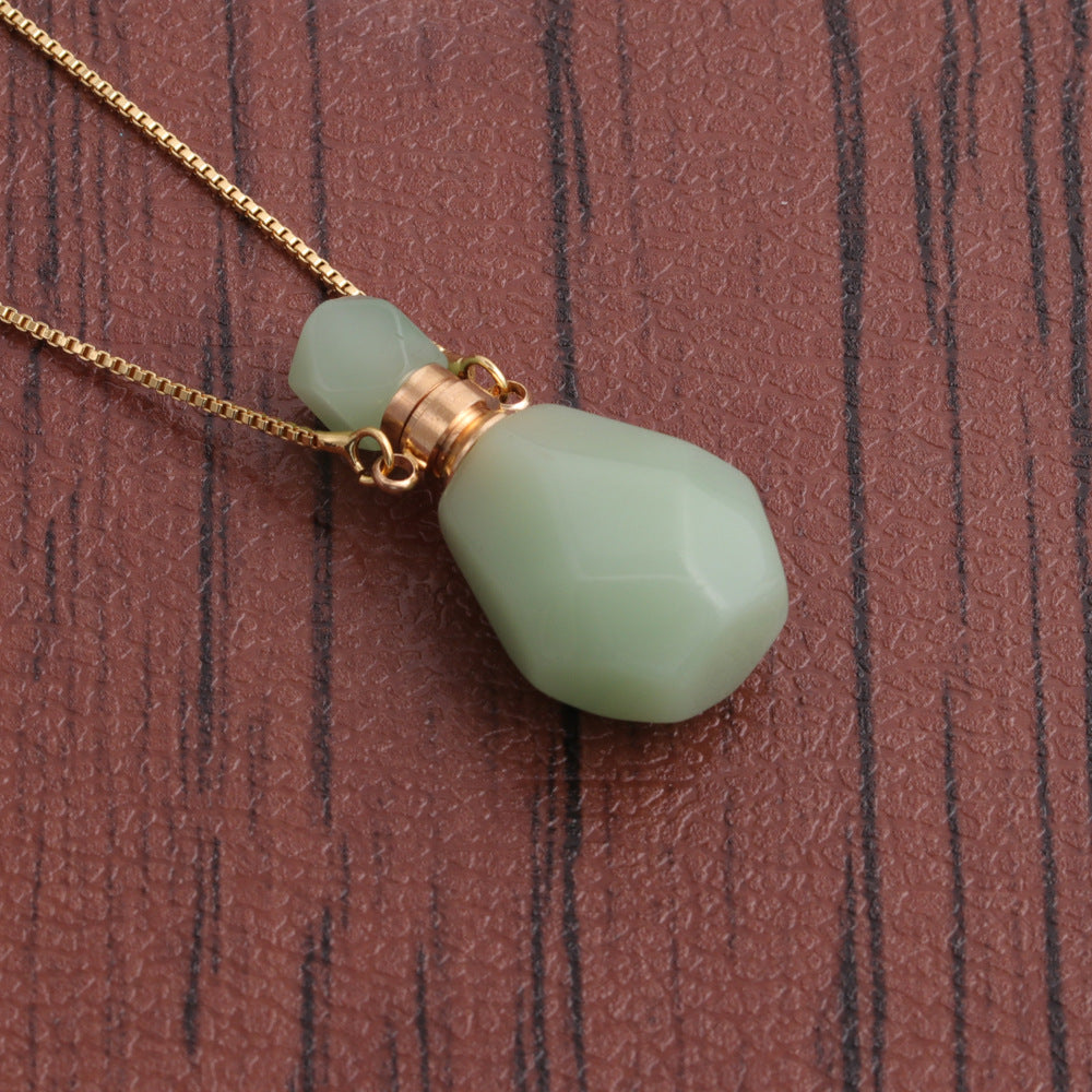 Stone Green Aventurine Crystal Flame-shaped Perfume Bottle Necklaces