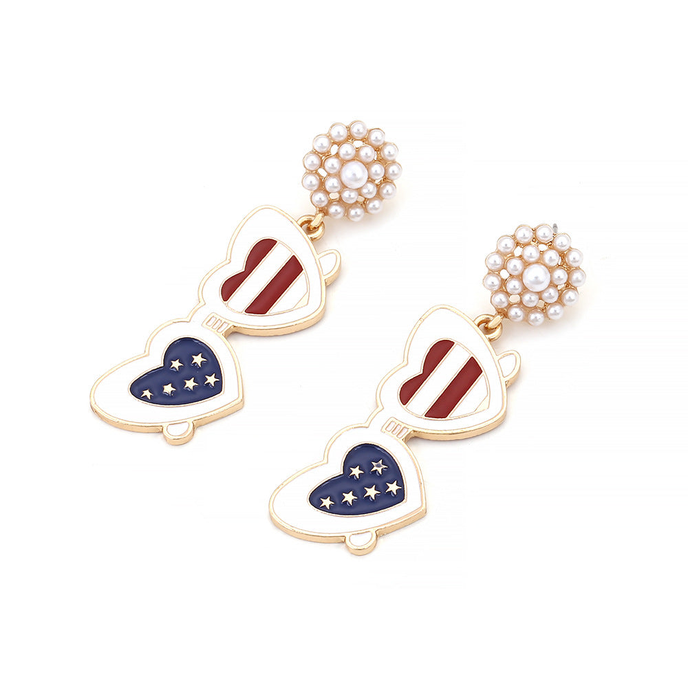 Drop Oil Glasses Flag Creative Independence Earrings