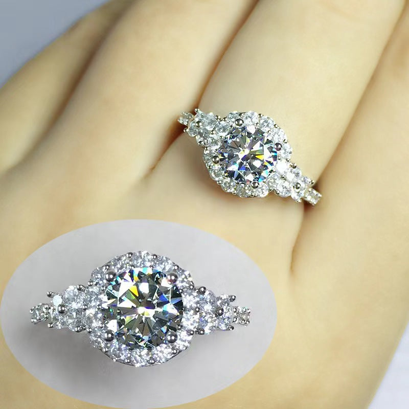 Eight Hearts Arrows Zircon Imitation Moissanite Female Male Six Claw Ring