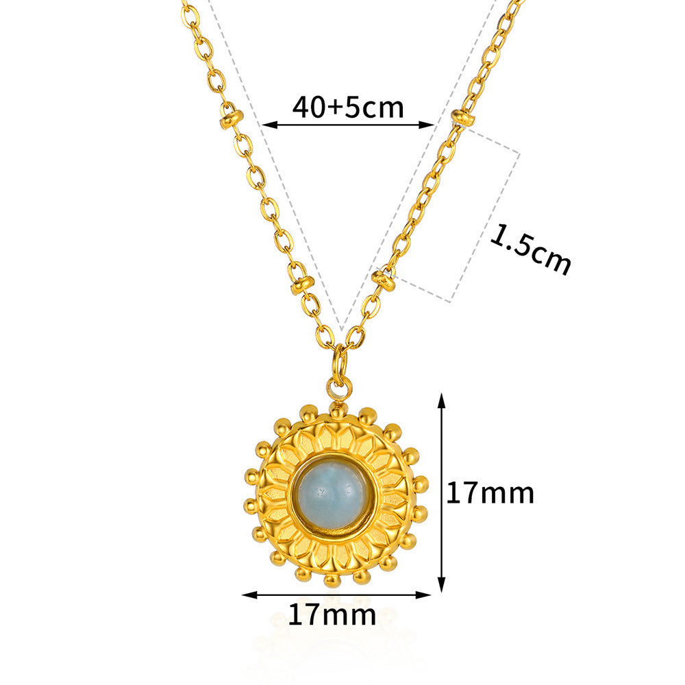 Women's Natural Stone Inlaid Sun Cross Stainless Necklaces