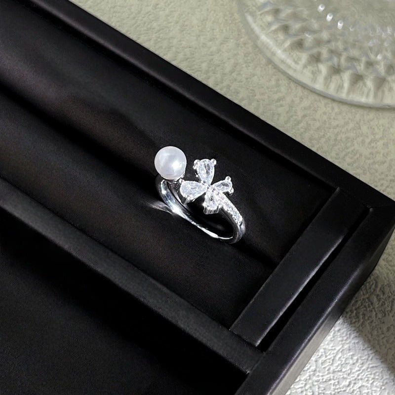 Sweet Style Niche Design Butterfly Flower Female Lace Hollow Out Ring