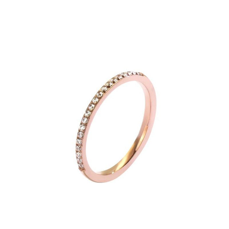 Women's Diamond Titanium Steel Rose Gold Plated Rings