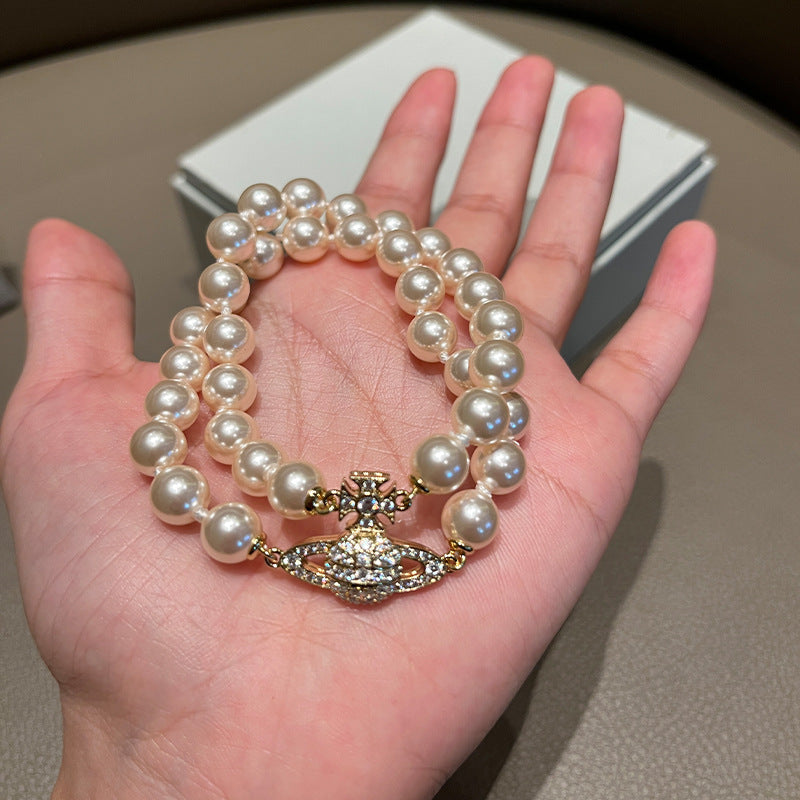 Pearl Full Diamond Saturn Retro Temperament Bracelets
