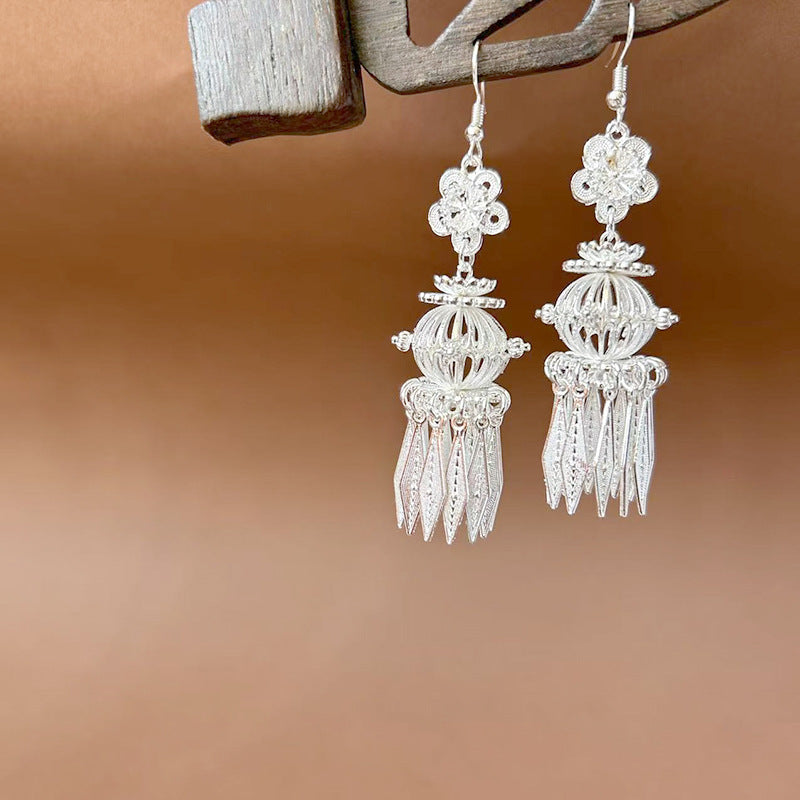 Sier Ethnic Style Peacock Retro Ear Hook Vintage Scenic Spot Earrings