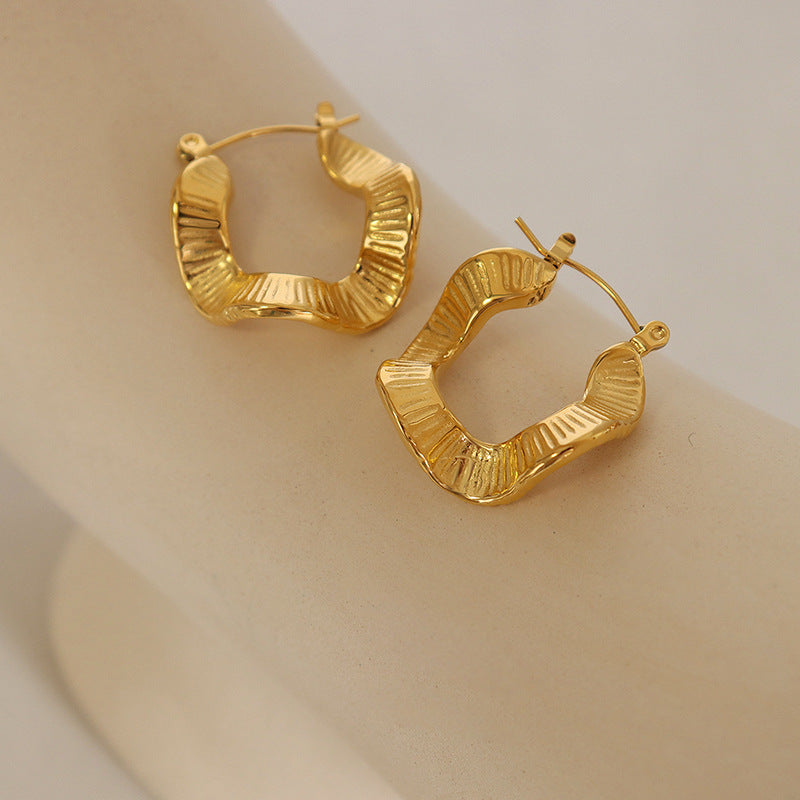 Irregular Shaped Clip Personality Chic Titanium Steel Wavy Gold Rings