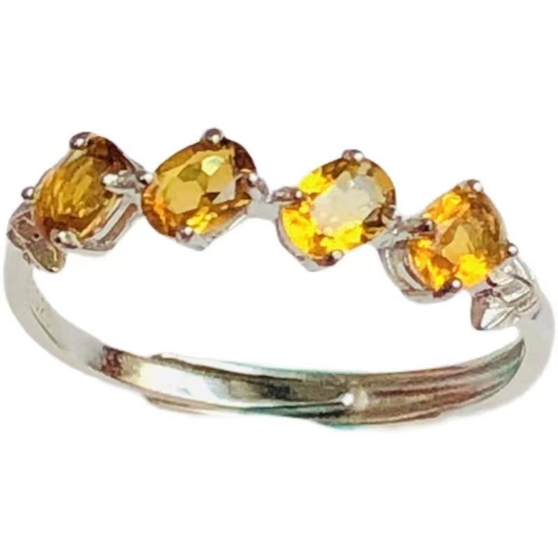 Natural Lucky Citrine Female Opening Gold Rings