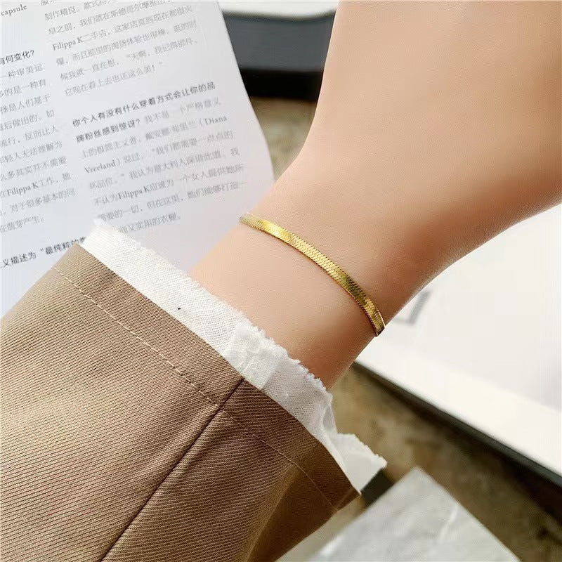 Women's Style Gold Flat Snake Bone Titanium Bracelets