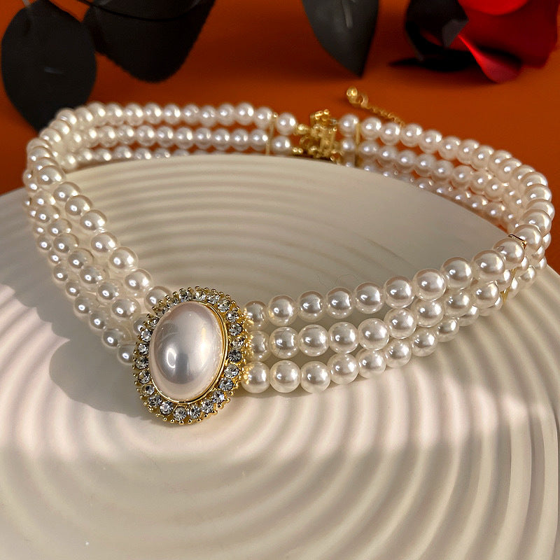 Pearl Short Design Rhinestone Collar Temperament Necklaces