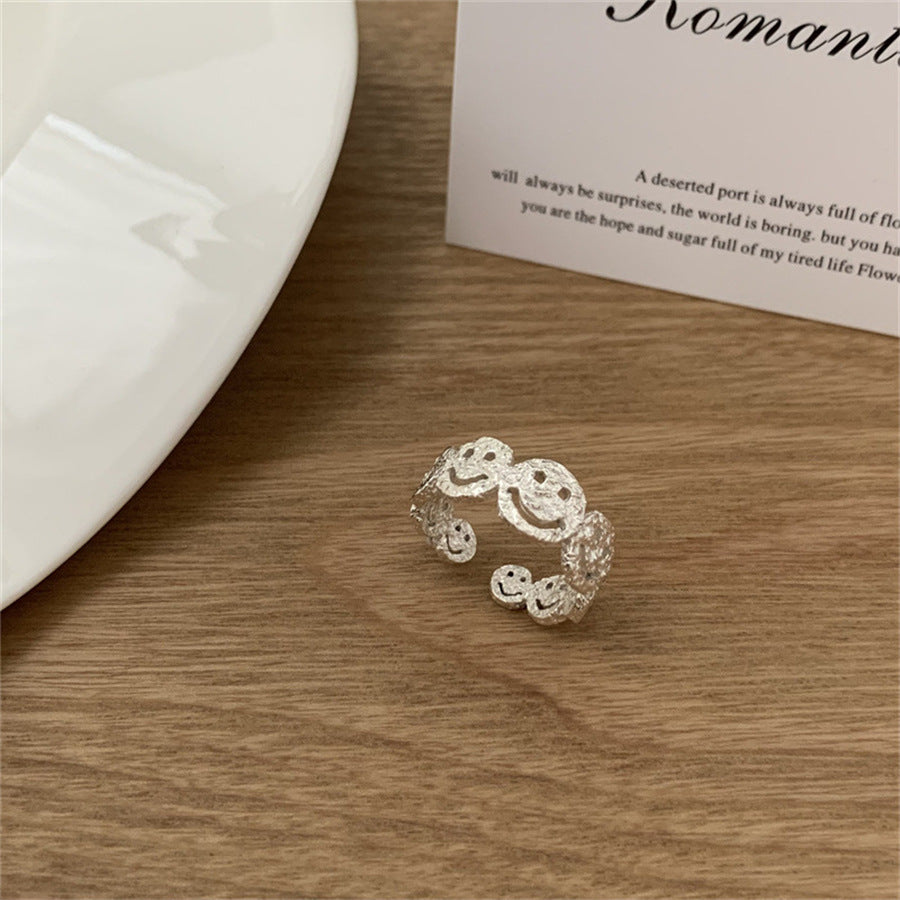 Texture Smiling Face Love Heart-shaped Female Rings