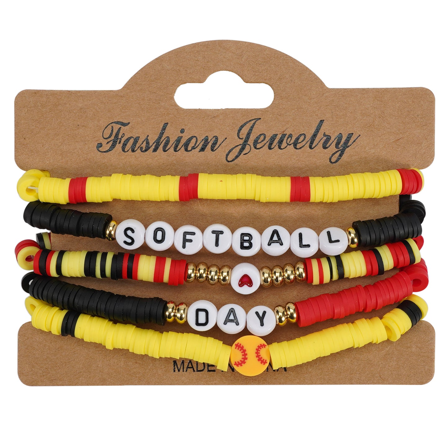 Softball Match Day Sports Beaded Stretch Bracelet