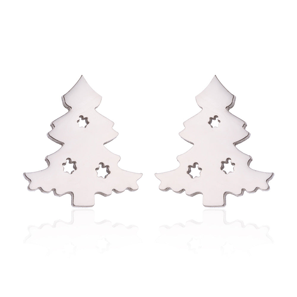 Women's Retro Stainless Steel Christmas Small Tree Ear Rings